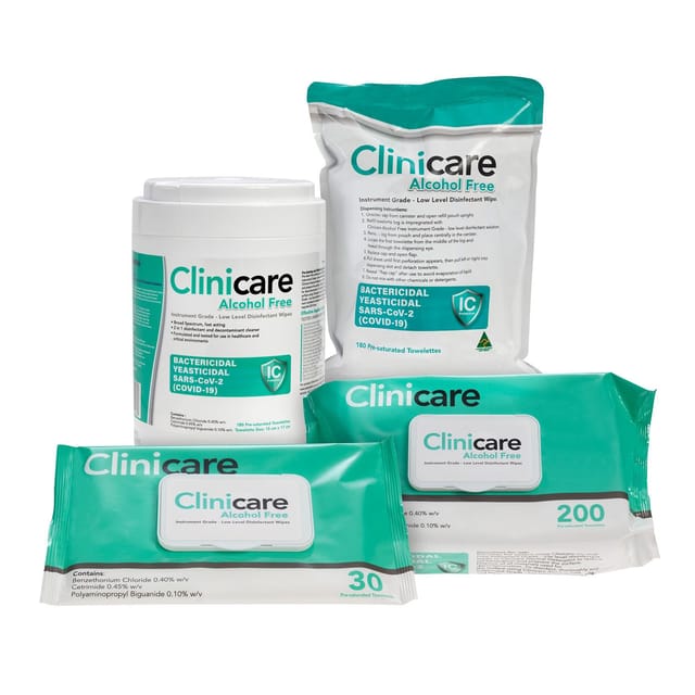 Clinicare Alcohol Free Disinfectant Towelette - Canister, Refill & Flatpack Large