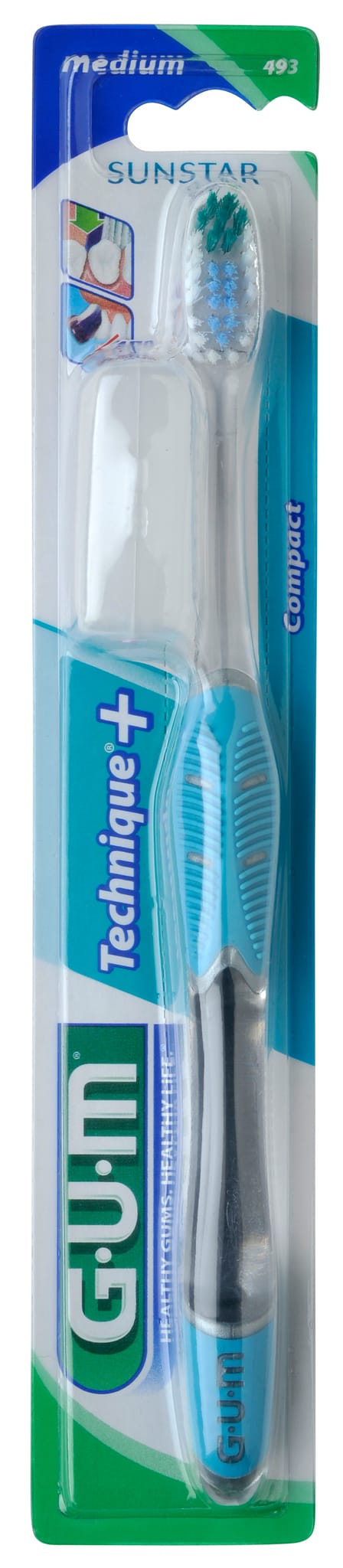 Gum Technique Plus T/Brush Medium Compact Cello pack, 493CYA - Pack 96