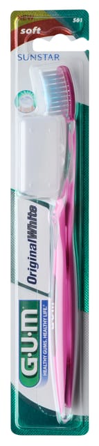 Gum Original White Toothbrush Soft Compact with Cap, 561BTM - Asst Colours Pack 12