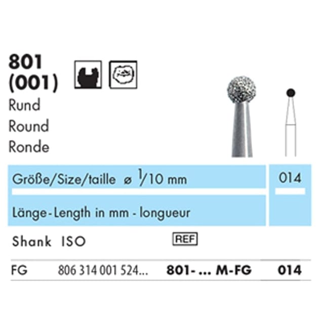 Diamond Bur FG Round 801 008 Medium - Pack 10