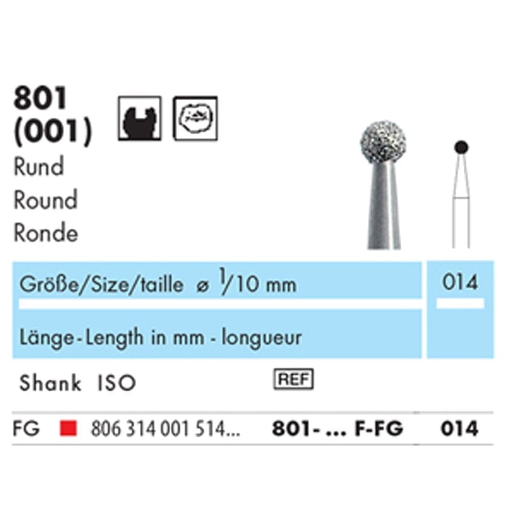 Diamond Bur FG Round 801 023 Fine - Pack 10