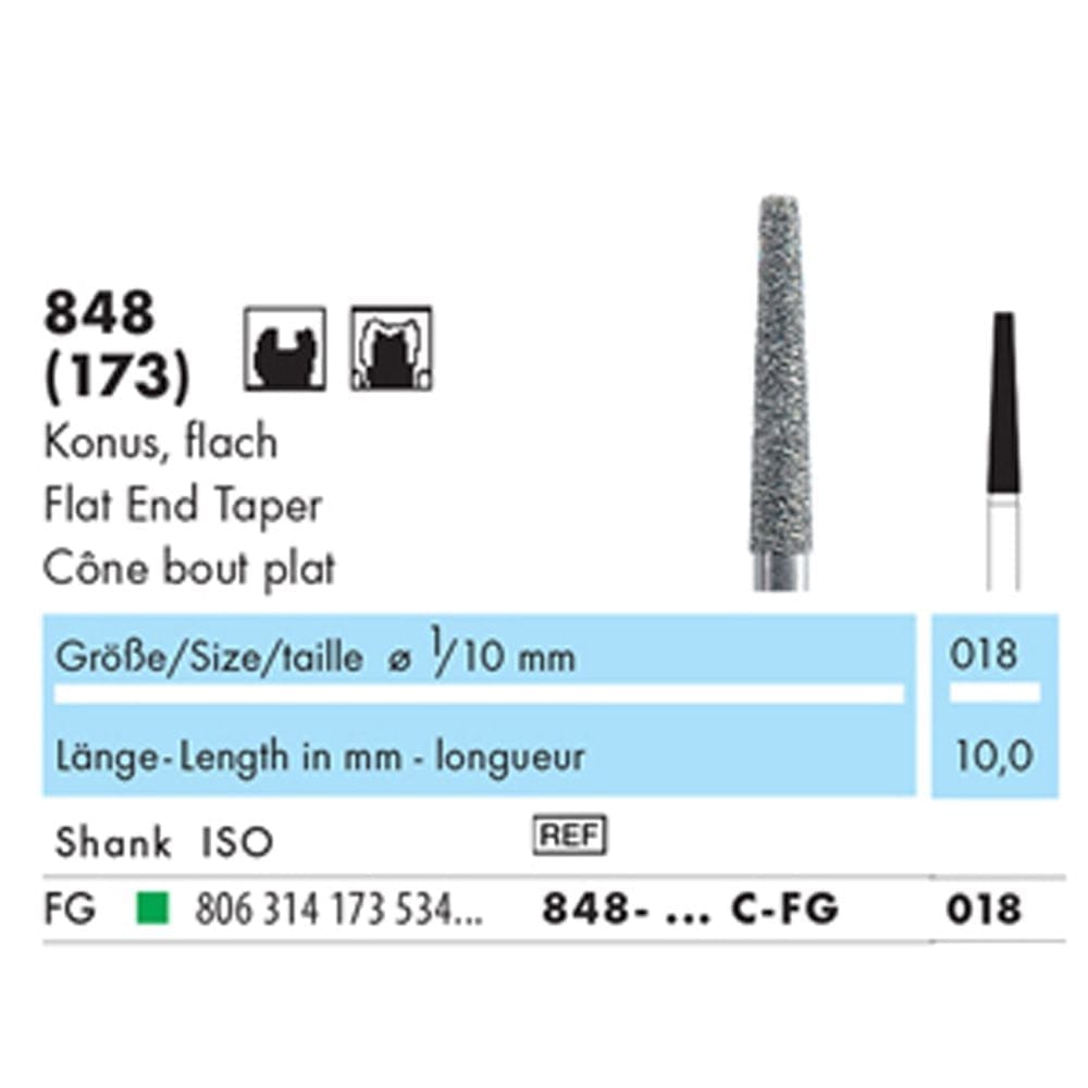 Diamond Bur FG Flat End Taper 848 014 Coarse - Pack 10