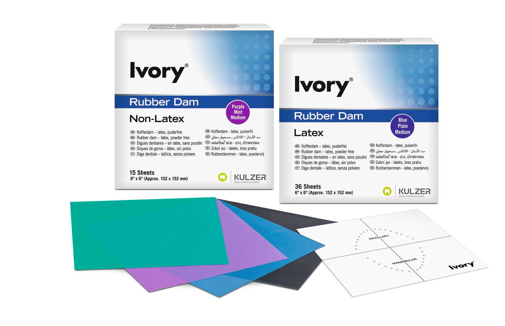 Ivory Non Latex Rubber Dam 6x6 Medium Mint - 15 Sheets